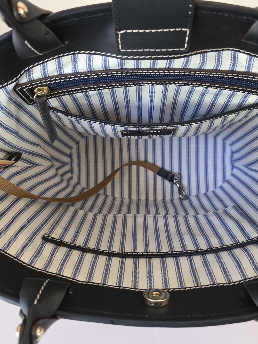 Dooney & Bourke Black Trim Tan Woven Tote Bag - Picture 8 of 13